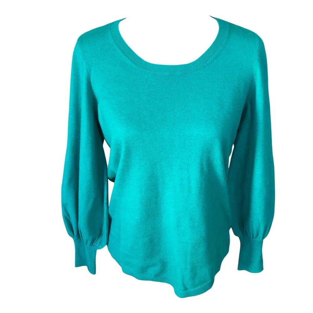 Chico's Aqua Green Cozy Blouson Sleeve Round Neck‎ Soft Sweater Sz S